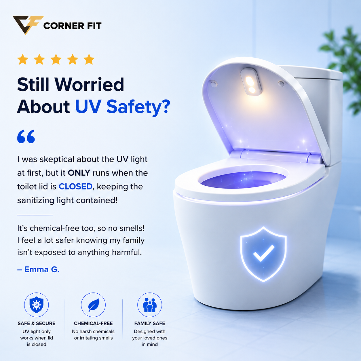 Corner Fit™ Self Cleaning UV Toilet Sanitizer