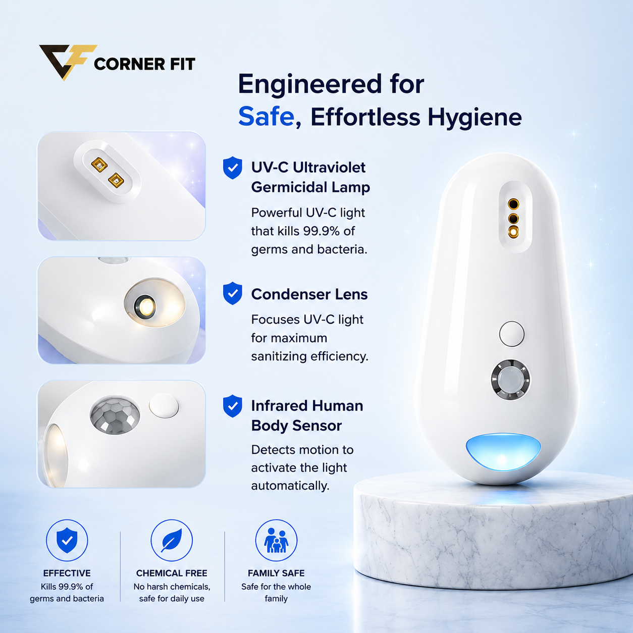 Corner Fit™ Self Cleaning UV Toilet Sanitizer